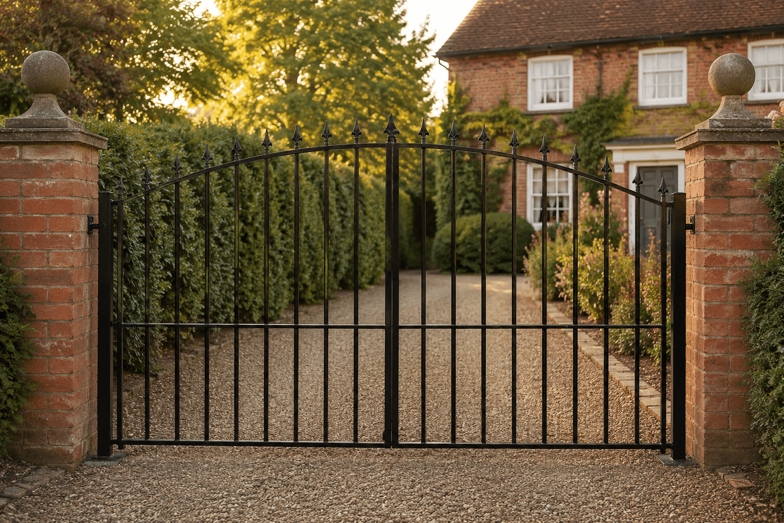 The Hertford — Single arch automated gates on brick piers
