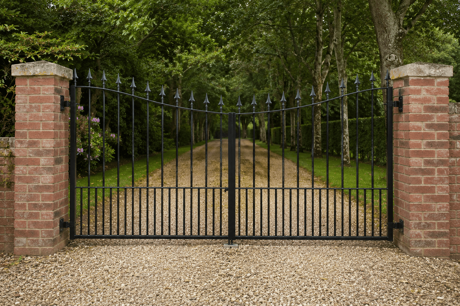 Wrought iron gate with an inverted arch profile, Knebworth
