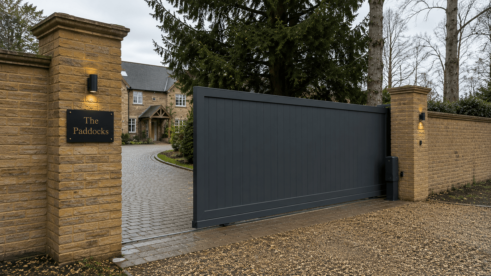 The Saffron — Aluminium cantilever sliding gate, Dunmow