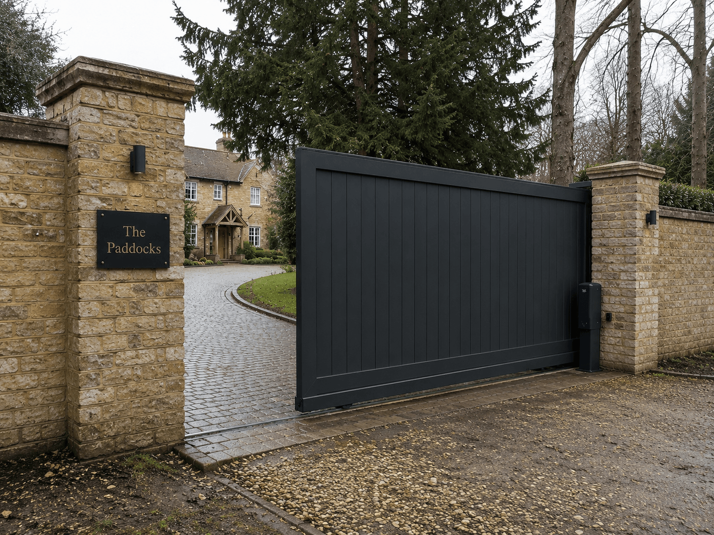 Cantilever sliding gate on a driveway, The Saffron