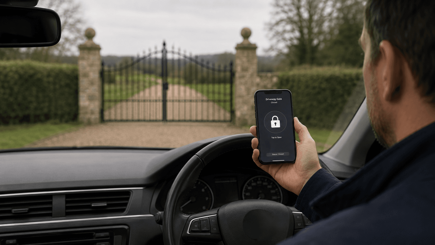 Smartphone app controlling an automated gate from inside a car
